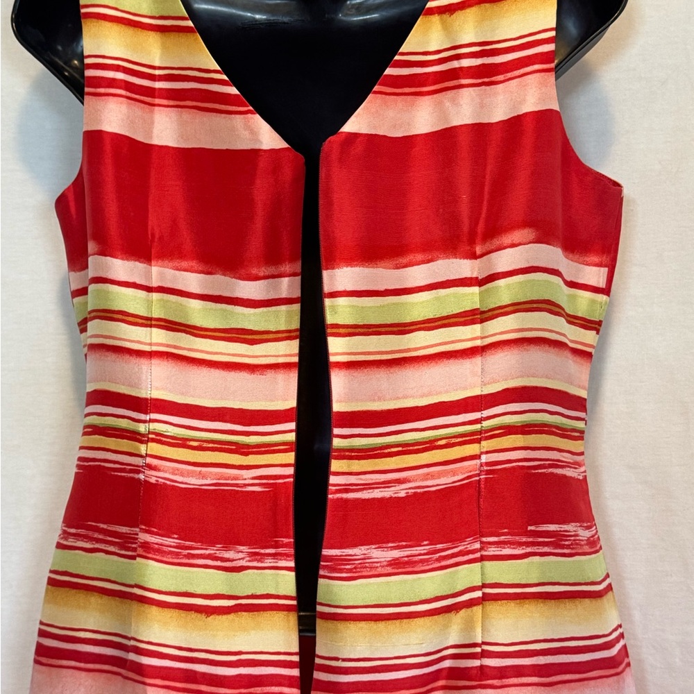 A-172 Jessica Howard‎ 100% Silk Striped Red and Yellow Sleeveless Dress Size 8P - Picture 11 of 14